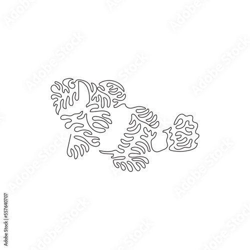Single swirl continuous line drawing of frisky clownfish abstract art. Continuous line draw graphic design vector illustration style of beautiful fish for icon, sign, minimalism modern wall decor