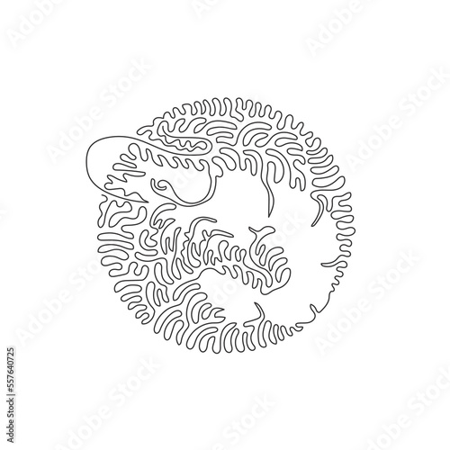 Continuous one curve line drawing of exotic shrimp abstract art in circle. Single line editable stroke vector illustration of shrimp antennae long  whip like  for logo  wall decor  poster print