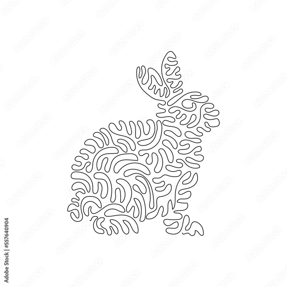 Continuous curve one line drawing of cute sitting rabbit curve abstract art. Single line editable stroke vector illustration of rabbit friendly pet animal for logo, wall decor, boho poster 