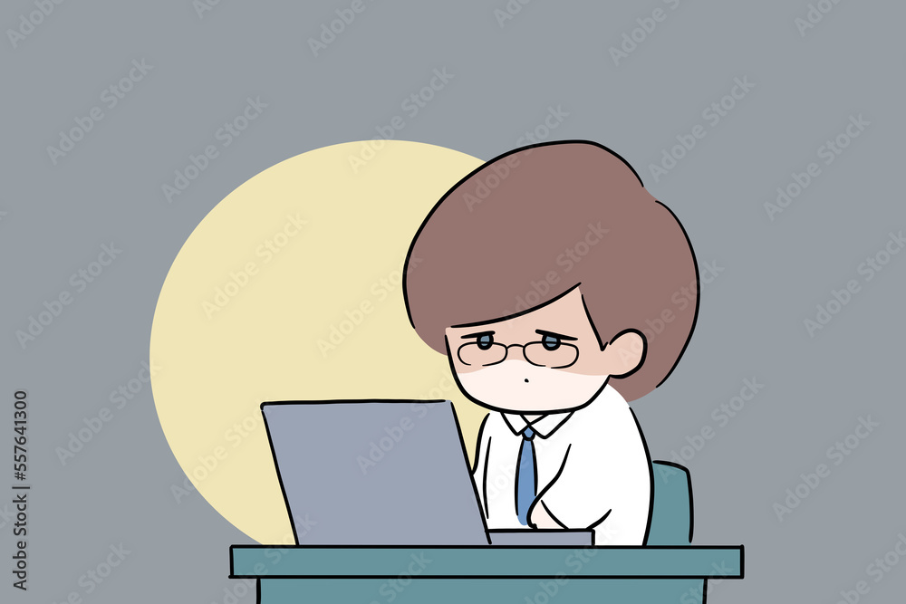 残業が辛い男性のイラスト 眼鏡をかけた男性 デスクワーク 体調不良 仕事辞めたい 残業が辛い男性のイラスト 眼鏡をかけた男性 デスクワーク 体調不良 仕事辞めたい