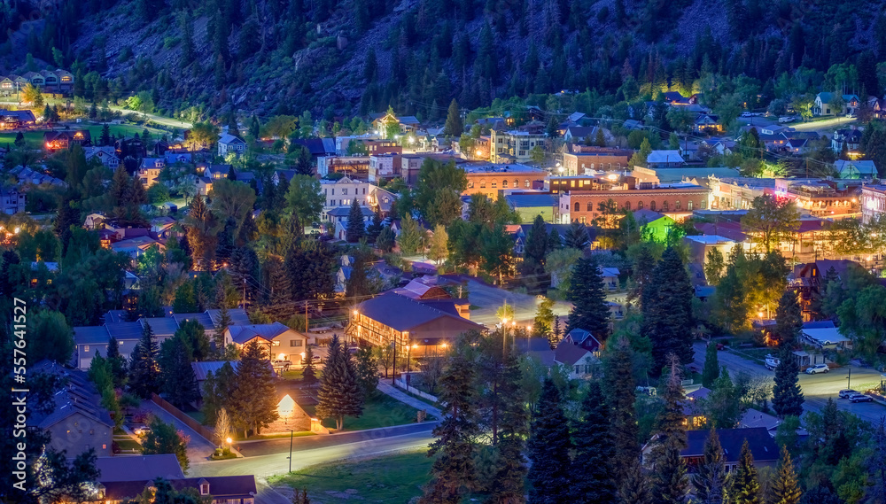 The city of Ouray, Colorado at night
