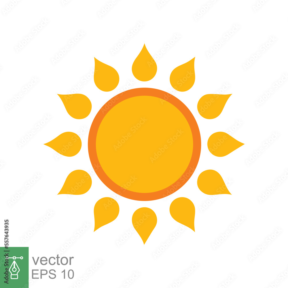 Sun icon. Simple flat style. Sunshine, morning sunny yellow color, sunrise, summer concept. Vector Illustration design isolated on white background. EPS 10. Sun icon. Simple flat style. Sunshine, morning sunny yellow color, sunrise, summer concept. Vector Illustration design isolated on white background. EPS 10.