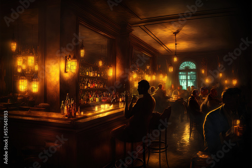 Modern Stylish Speakeasy Bar at Night, generative ai