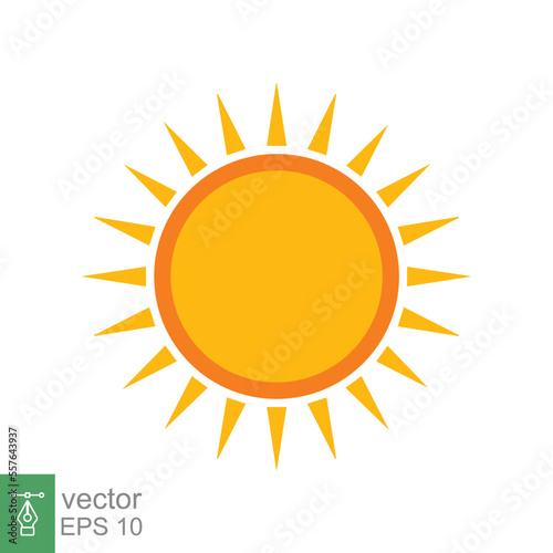 Sun icon. Simple flat style. Sunshine, morning sunny yellow color, sunrise, summer concept. Vector Illustration design isolated on white background. EPS 10.