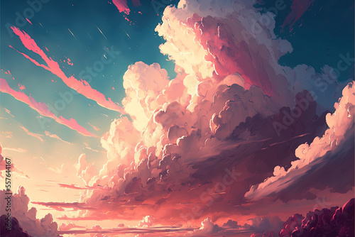 pink cloud sky background, generative AI
