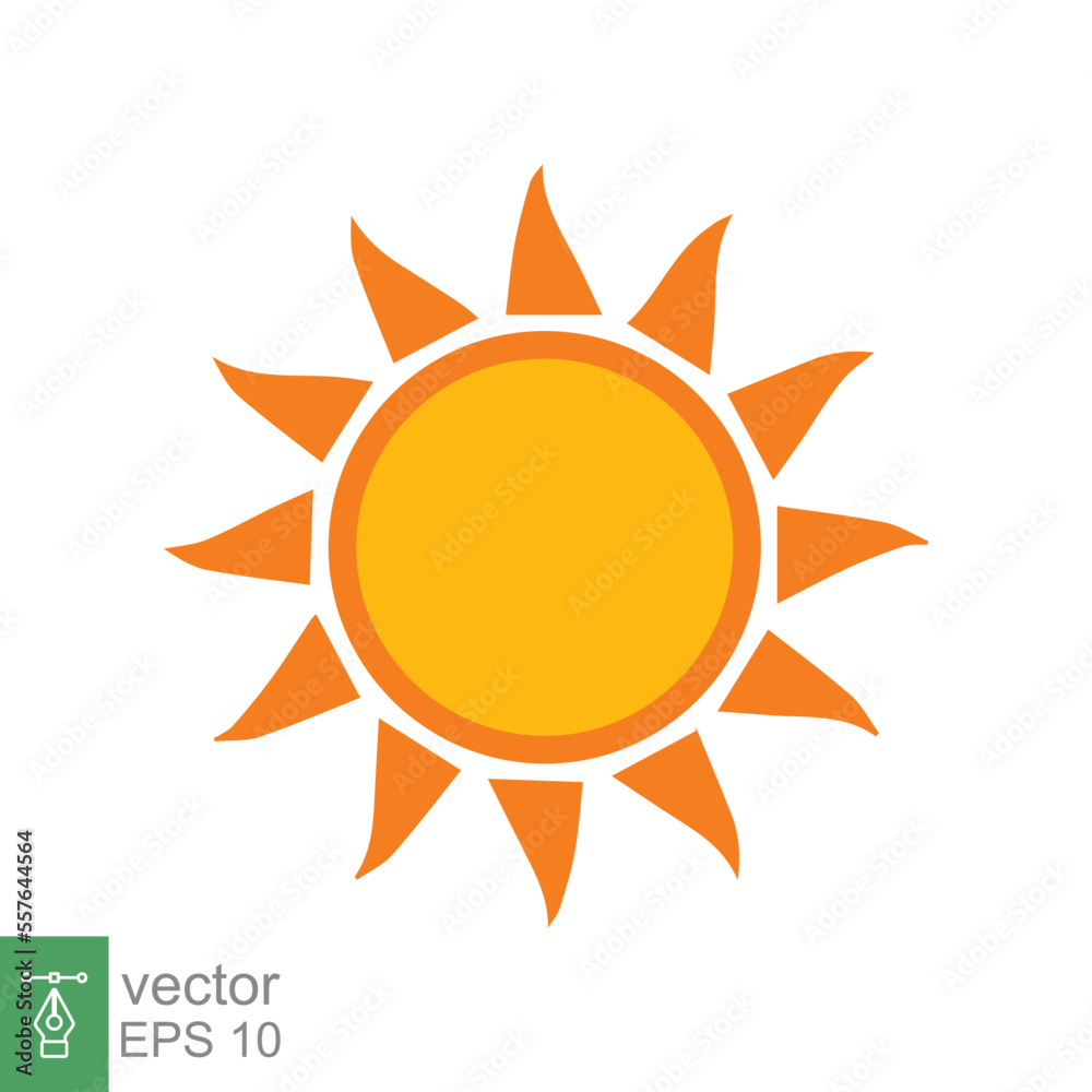 Sun icon. Simple flat style. Sunshine, morning sunny yellow color, sunrise, summer concept. Vector Illustration design isolated on white background. EPS 10. Sun icon. Simple flat style. Sunshine, morning sunny yellow color, sunrise, summer concept. Vector Illustration design isolated on white background. EPS 10.