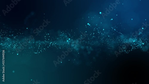 Bright, abstract cloud from the structure of particles. A stream of particles moves across the background as a simulated wave of dots.
