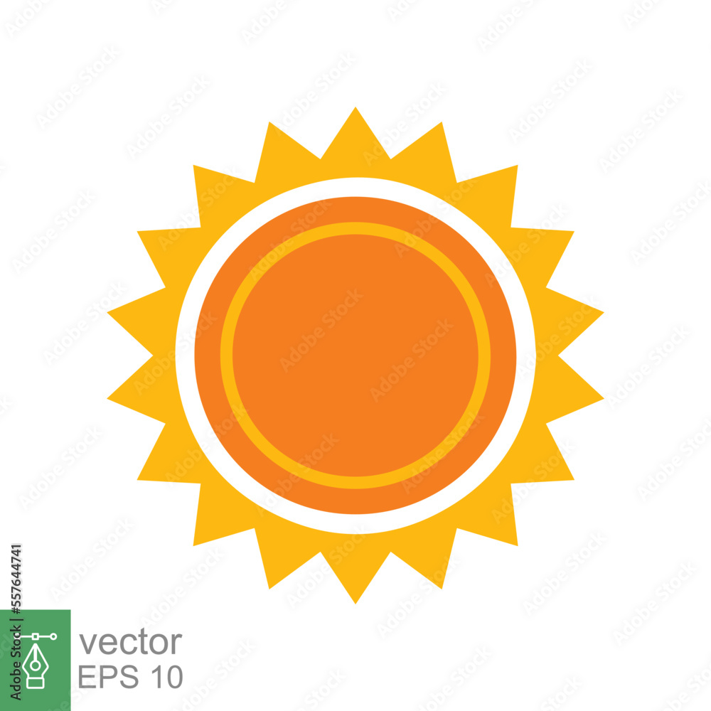 Sun icon. Simple flat style. Sunshine, morning sunny yellow color, sunrise, summer concept. Vector Illustration design isolated on white background. EPS 10. Sun icon. Simple flat style. Sunshine, morning sunny yellow color, sunrise, summer concept. Vector Illustration design isolated on white background. EPS 10.