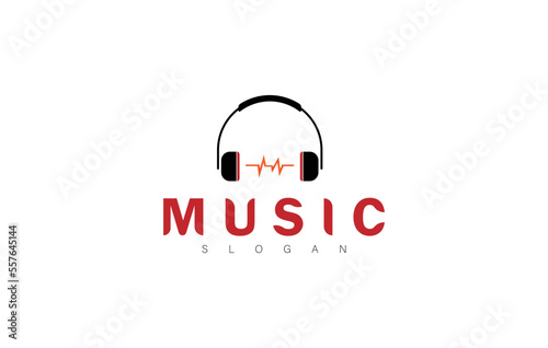 Music podcast logo design with using headphone and sound wave icon illustration template