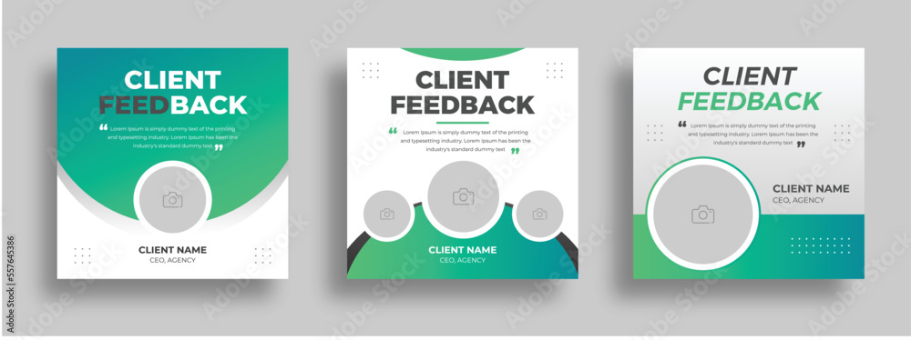 Client testimonials or customer feedback social media flyer web banner template bundle - obrazy, fototapety, plakaty 