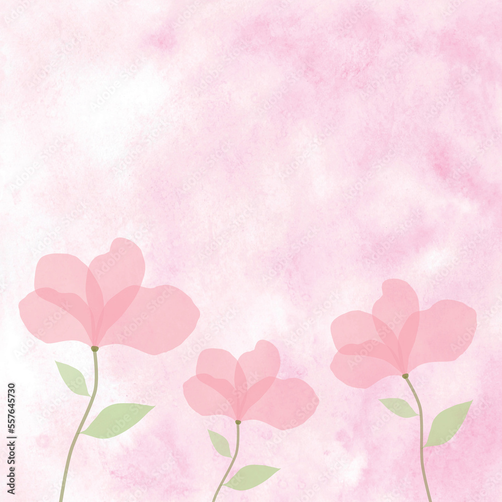 Pink flowers on soft pink watercolor abstract background. Greeting card for valentine, wedding, Happy mothers day, birthday, banner love or spring concept. illustration minimal design style. Pink flowers on soft pink watercolor abstract background. Greeting card for valentine, wedding, Happy mothers day, birthday, banner love or spring concept. illustration minimal design style.