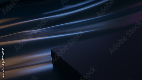 blue stand on shiny wave abstract background, 3D rendering