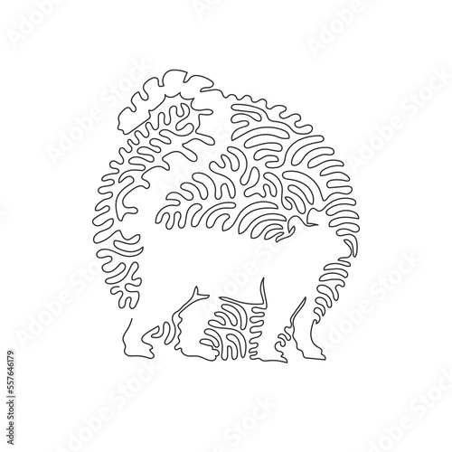 Single one curly line drawing of cute lemur abstract art in circle. Continuous line draw graphic design vector illustration of frisky animal for icon, symbol, company logo, and pet lover club