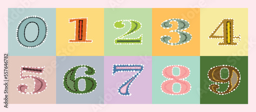 Cute set design colorful of numbers from 0 to 9. Vector Illustrator. 