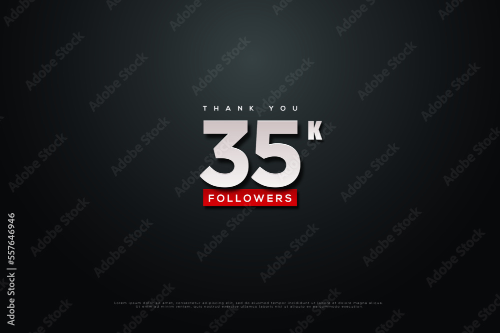 35k followers on black background with light effect.
