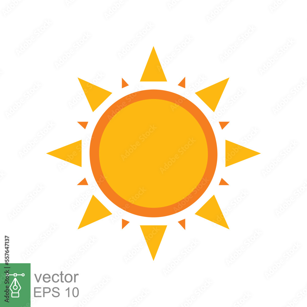 Sun icon. Simple flat style. Sunshine, morning sunny yellow color, sunrise, summer concept. Vector Illustration design isolated on white background. EPS 10. Sun icon. Simple flat style. Sunshine, morning sunny yellow color, sunrise, summer concept. Vector Illustration design isolated on white background. EPS 10.