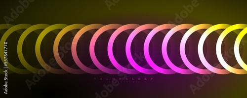 Neon glowing circles and round shape lines  magic energy space light concept  abstract background wallpaper design