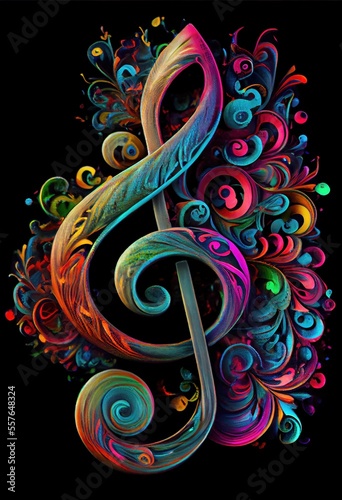 Colorful Treble Clef - Representing the sound and color spectrums, this polychromatic treble clef is splattered with a rainbow of colors for a vibrant and bright music lesson for the musically incline