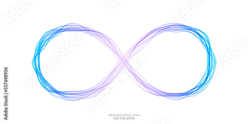 Infinity symbol by wavy lines colorful gradient purple blue isolated on white background.