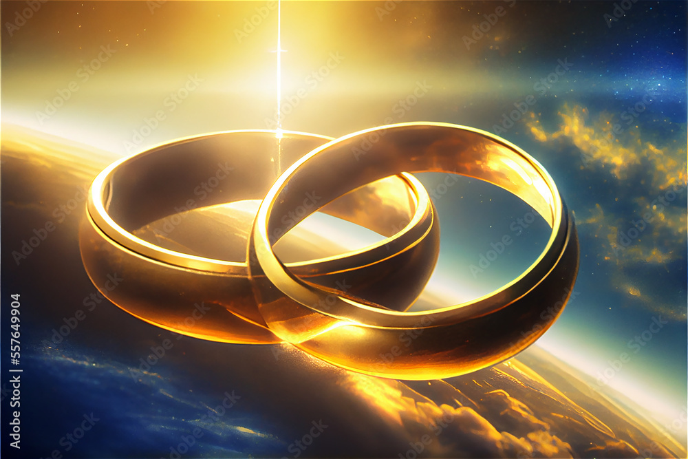a pair of gold wedding bands floating in the sky ideal for wedding ring backgrounds a pair of gold wedding bands floating in the sky ideal for wedding ring backgrounds