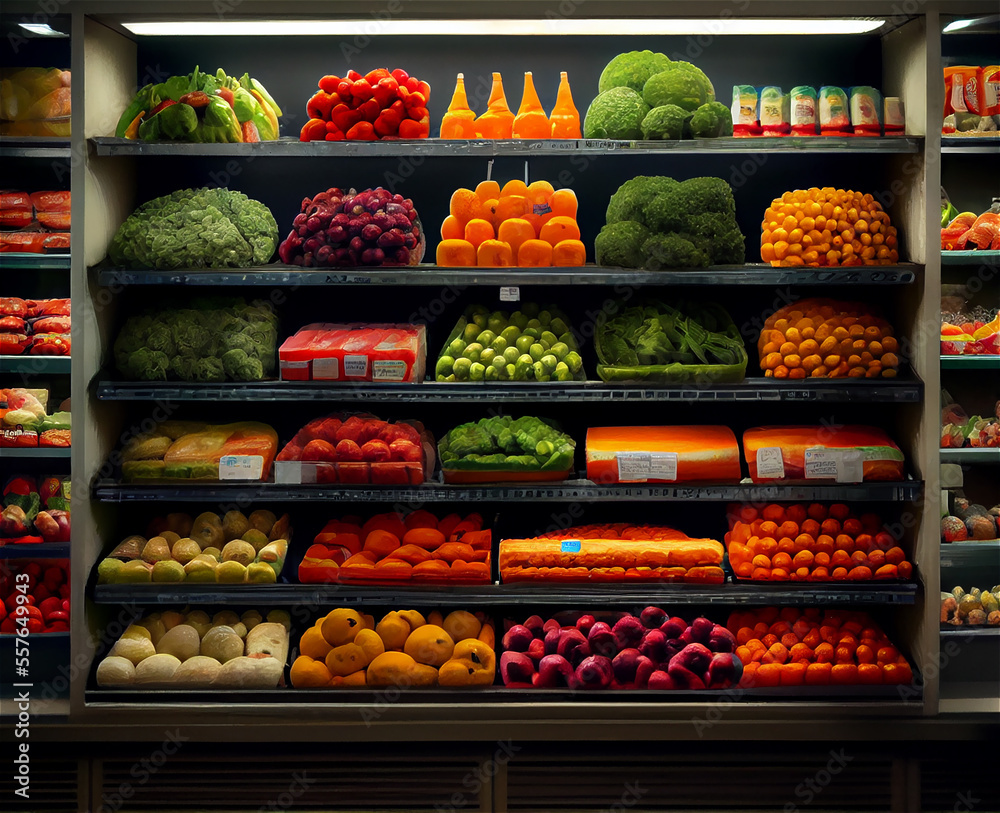 Fresh and colorful Fruit and vegetable section of the supermarket