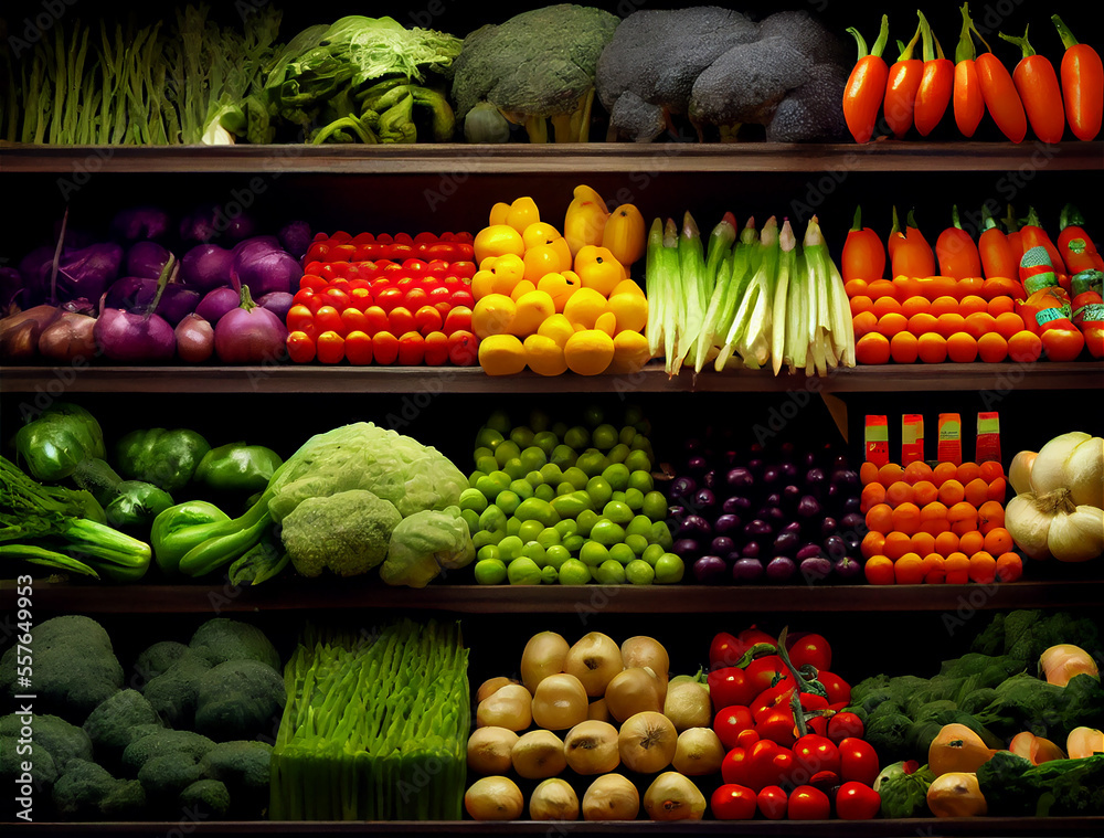 Fresh and colorful Fruit and vegetable section of the supermarket