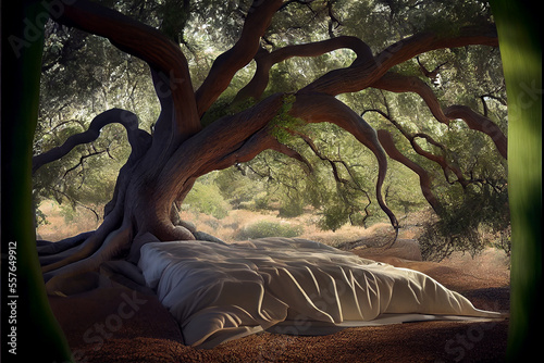 Bed under an oak tree sugge...