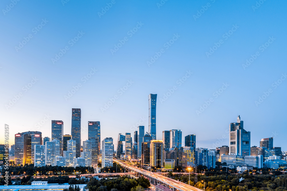 Dusk view of CBD skyline in Beijing, China	
