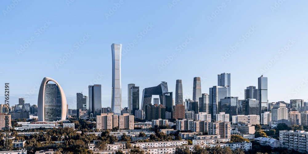High angle view of CBD buildings in Beijing city skyline, China	

