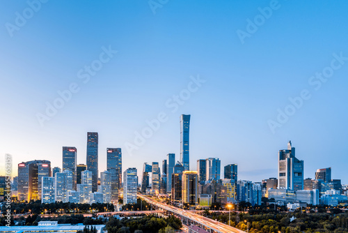 Dusk view of CBD skyline in Beijing  China  