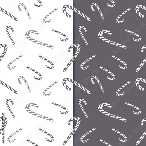 Seamless pattern monochrome colors with candy canes ornament. Perfect for wrapping paper  fabric  or wallpaper. Vector illustration.
