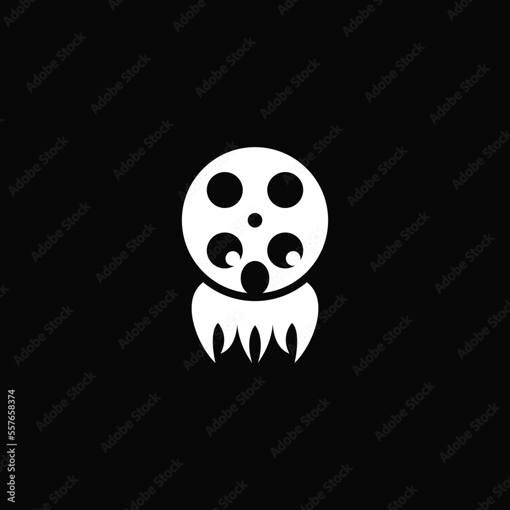 Horror movie, film reel combination with ghost. Logo design. Horror movie, film reel combination with ghost. Logo design.