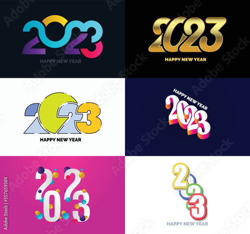 Big Set of 2023 Happy New Year logo text design. 2023 number design template. Vector New Year Illustration