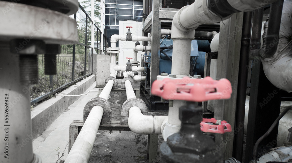 Installation of hot water piping lines in the chiller and boiler