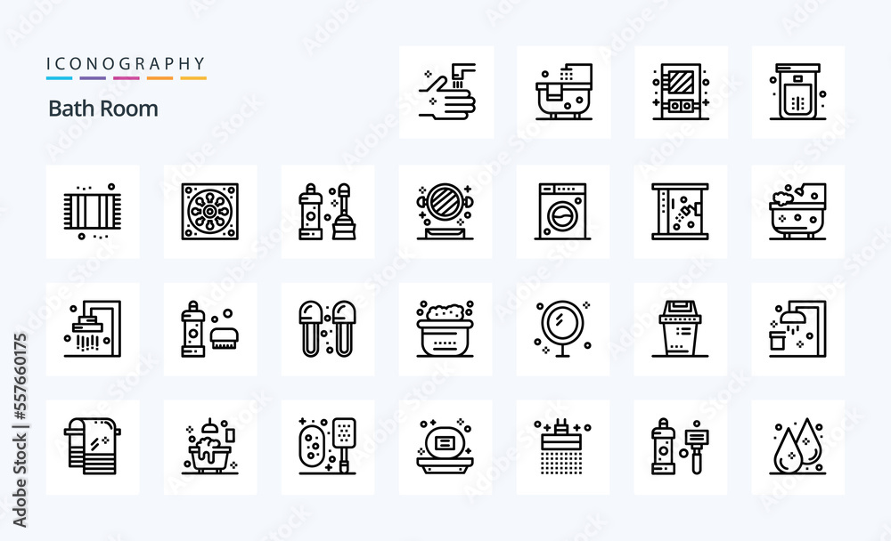25 Bath Room Line icon pack. Vector icons illustration