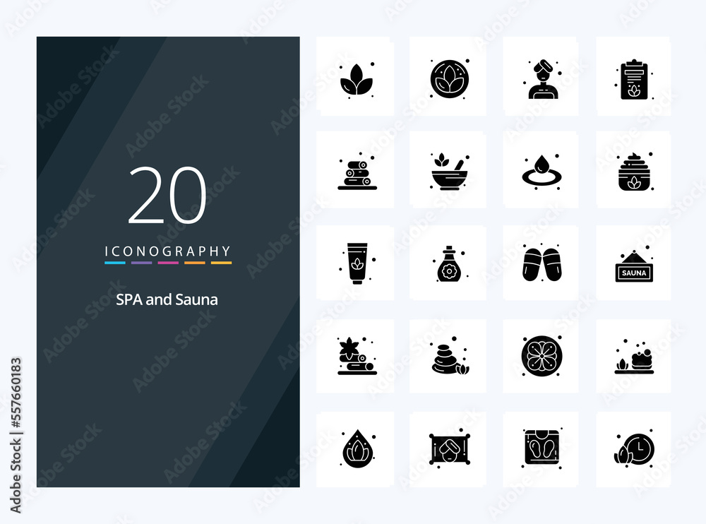 20 Sauna Solid Glyph icon for presentation. Vector icons illustration