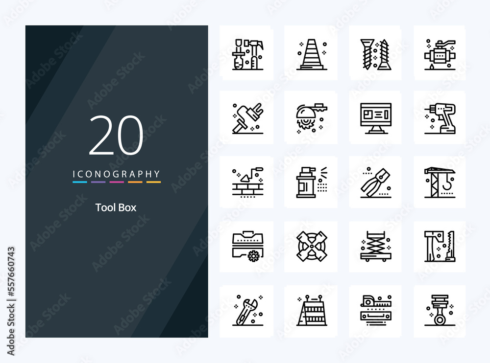 20 Tools Outline icon for presentation. Vector Line icons illustration