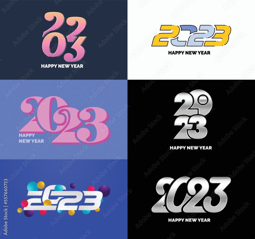 Big Set of 2023 Happy New Year logo text design. 2023 number design template. Vector New Year Illustration