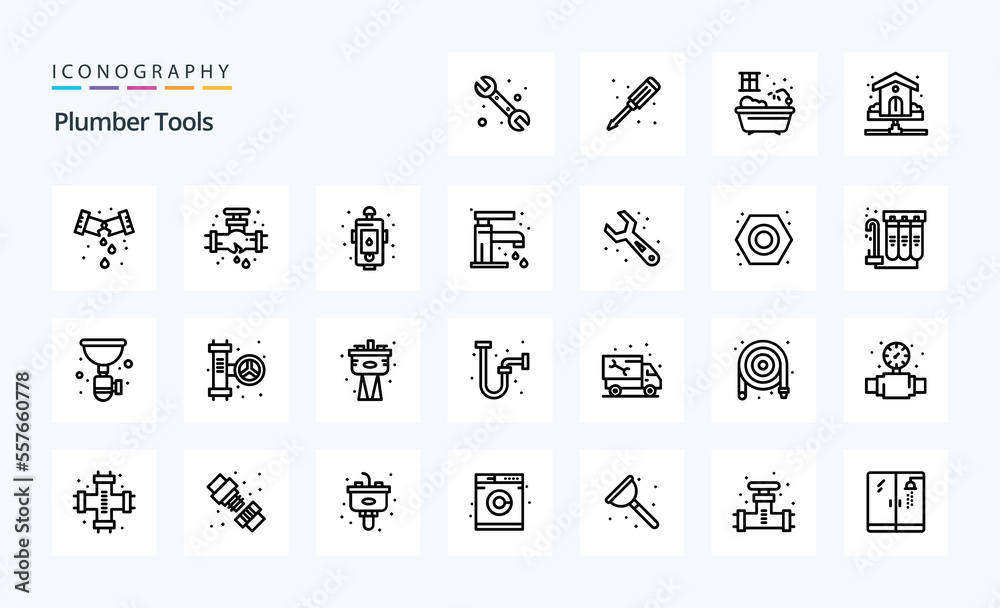 25 Plumber Line icon pack. Vector icons illustration