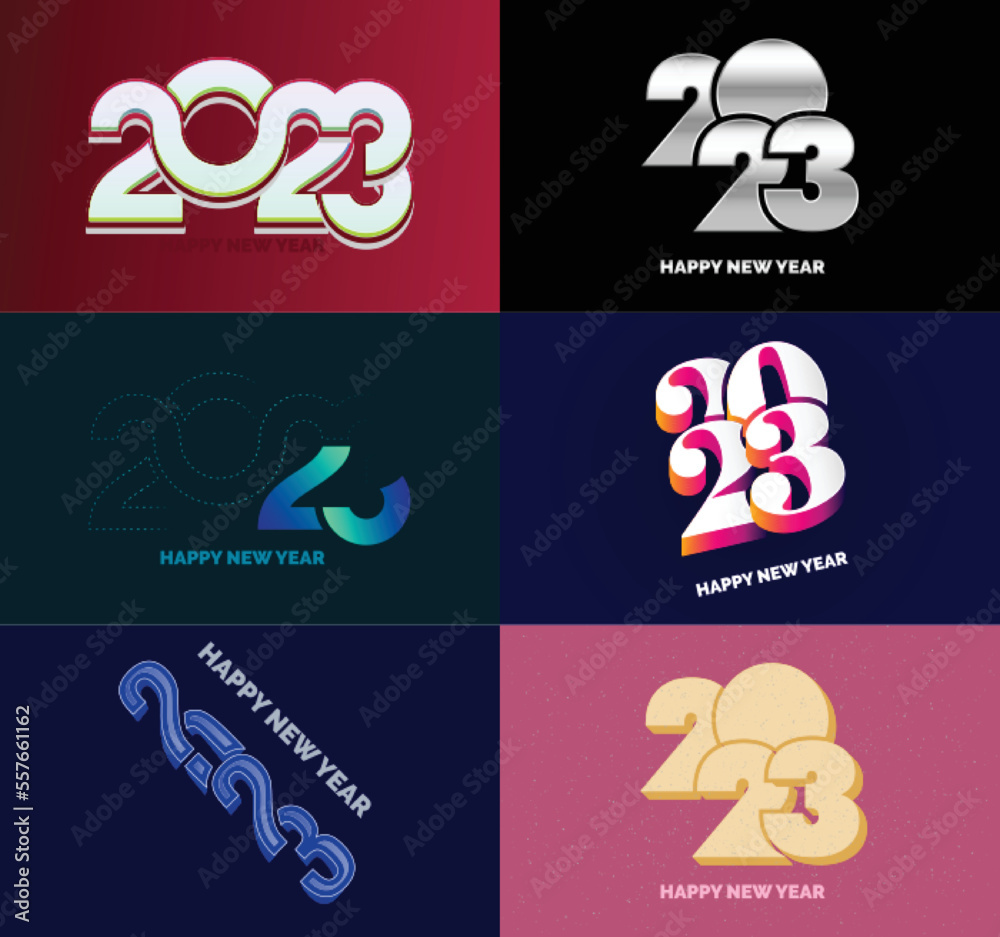 Big Collection of 2023 Happy New Year symbols. Cover of business diary for 2023 with wishes. Vector New Year Illustration