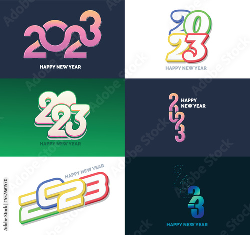 Big Set of 2023 Happy New Year logo text design. 2023 number design template. Vector New Year Illustration