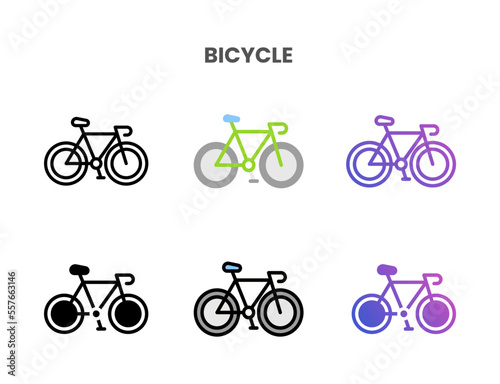 Bicycle icons vector illustration set line, flat, glyph, outline color gradient. Great for web, app, presentation and more. Editable stroke and pixel perfect.