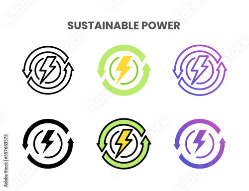 Sustainable Power icons vector illustration set line, flat, glyph, outline color gradient. Great for web, app, presentation and more. Editable stroke and pixel perfect.