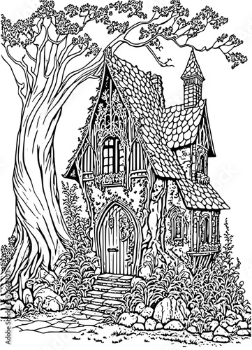 Fairy House Coloring Page for Adults