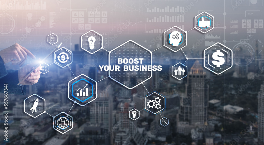 Boost your business on Virtual screen. Business Technology Internet and network concept Boost your business on Virtual screen. Business Technology Internet and network concept