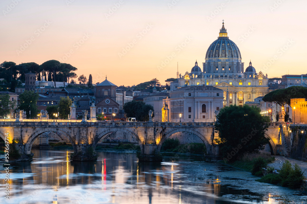 Saint Peter's Basilica and River Tiber during sunset, Rome, Italy