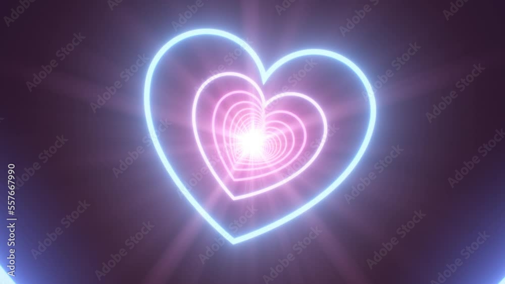 Flying Through Pink and Blue Bright Glowing Neon Twisted Heart Tunnel - 4K Seamless VJ Loop Motion Background Animation