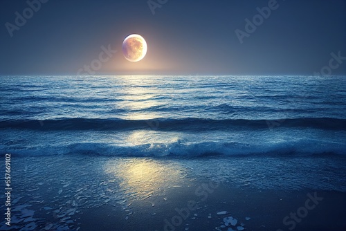 illustration magical moon rise on the ocean made with generative ai