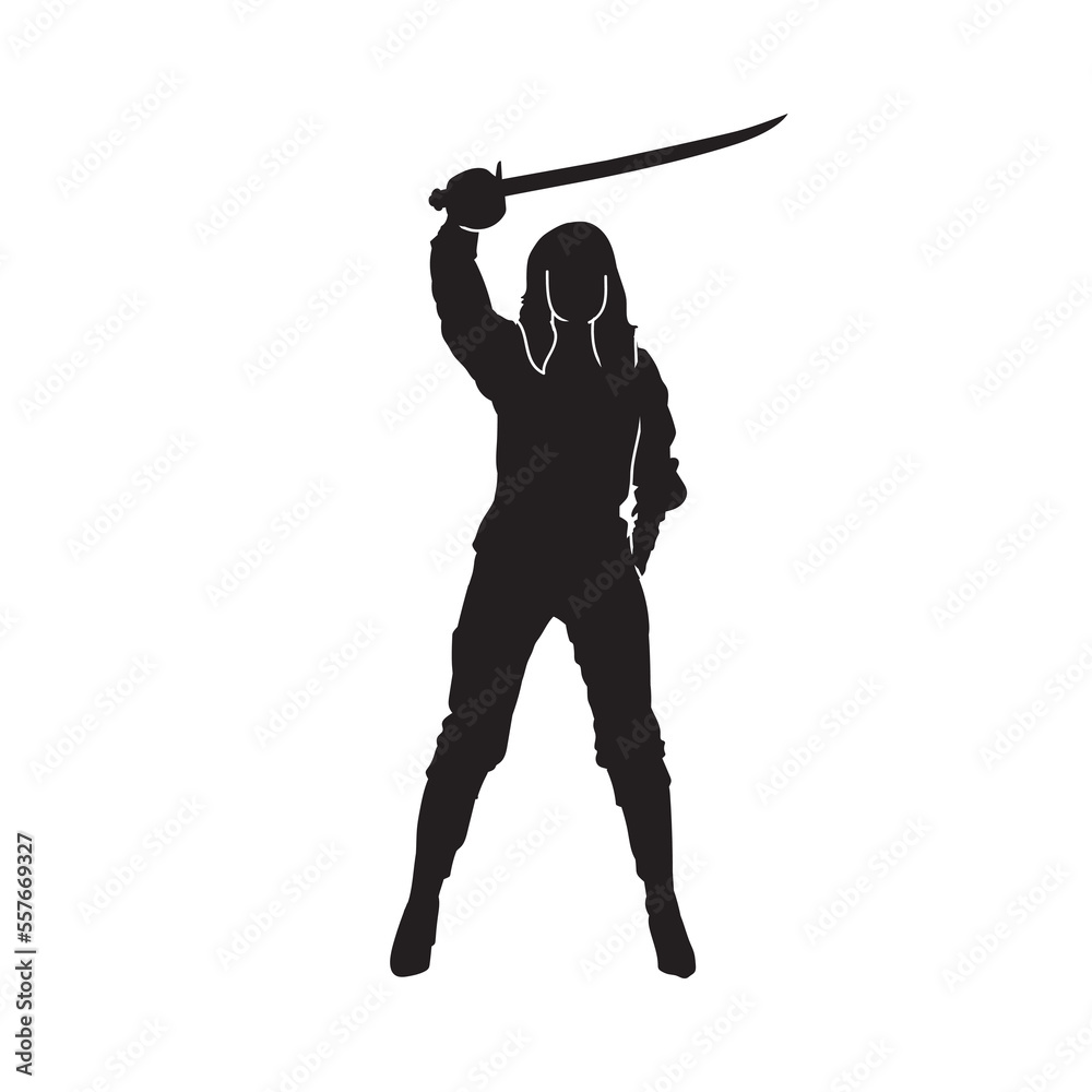 Silhouette of a swordsman girl on white background. Silhouette of a swordsman girl on white background.