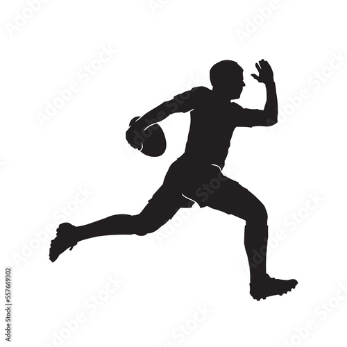 Silhouette of a rugby player in action. Illustration of Male rugby athlete in movement with ball.